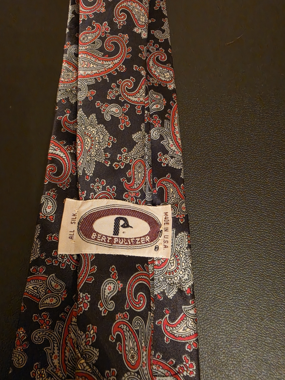 Vintage Bert Pulitzer Black Silk Paisley Tie with Red & Cream Accents
